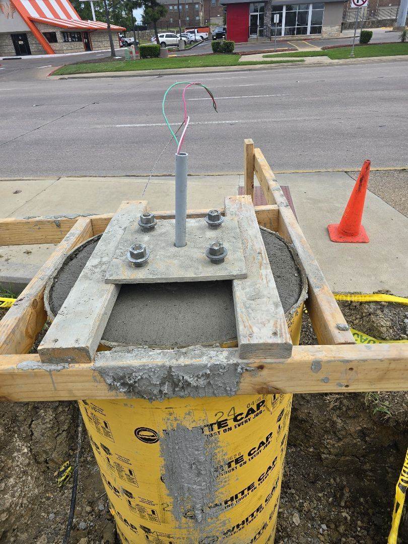 Light pole footing — anchor bolts set