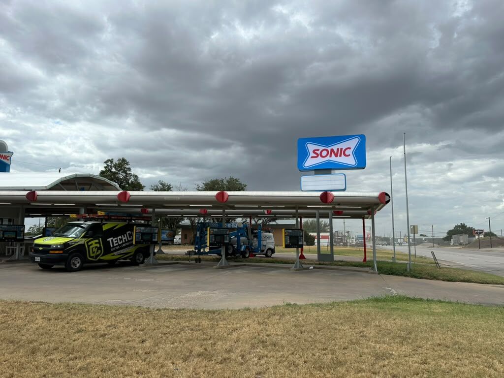 Sign replacement at a Sonic Drive-In