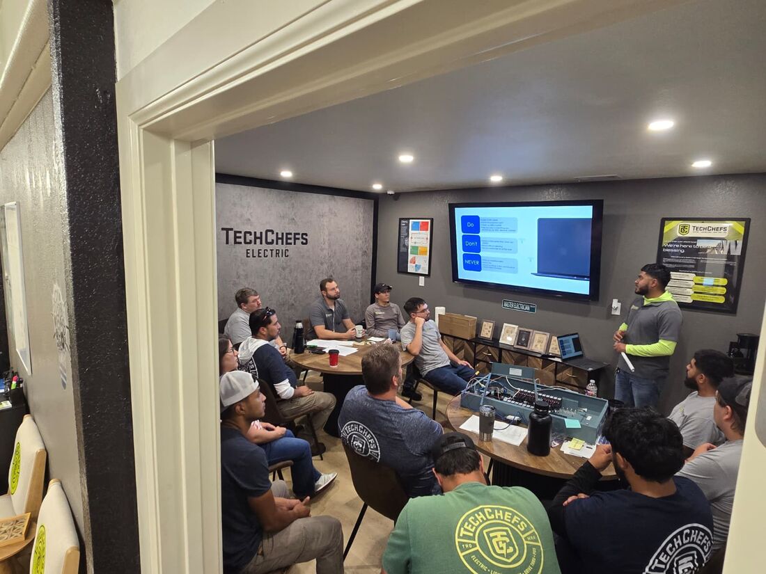 Weekly training — full house at the shop